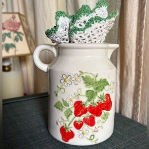 Vintage Hand painted Strawberry Daisy Butterfly Creamer Pitcher Pottery
